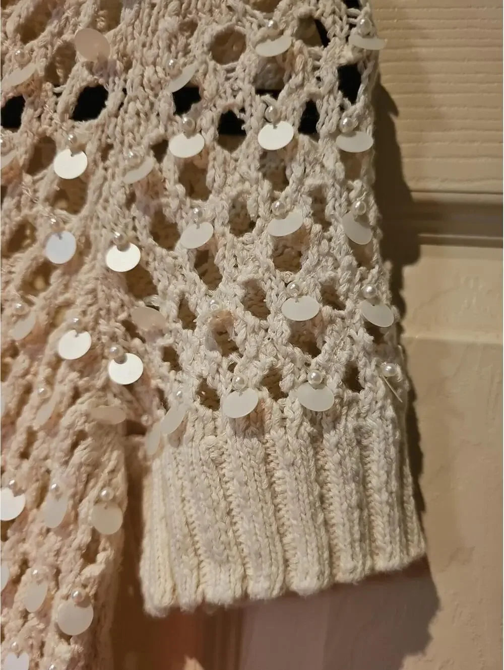 J. Crew Sequin Pointelle Short Sleeve Sweater Sequin And Pearls Cropped XXS